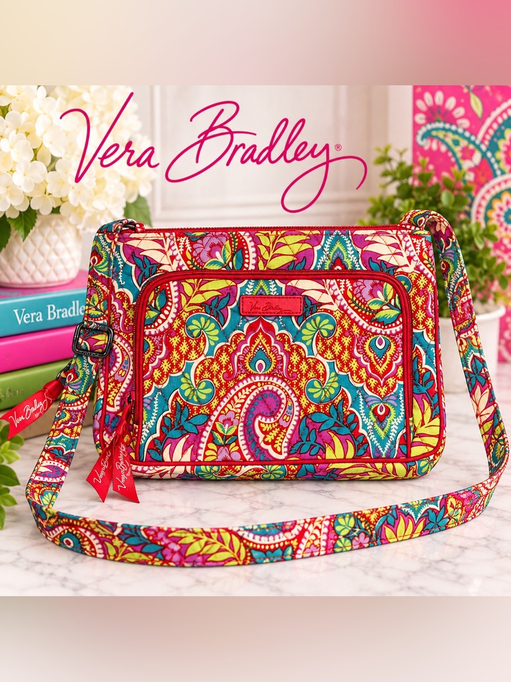 Vera Bradley On the Square Crossbody Wallet Paisley in Paradise Retired LN
